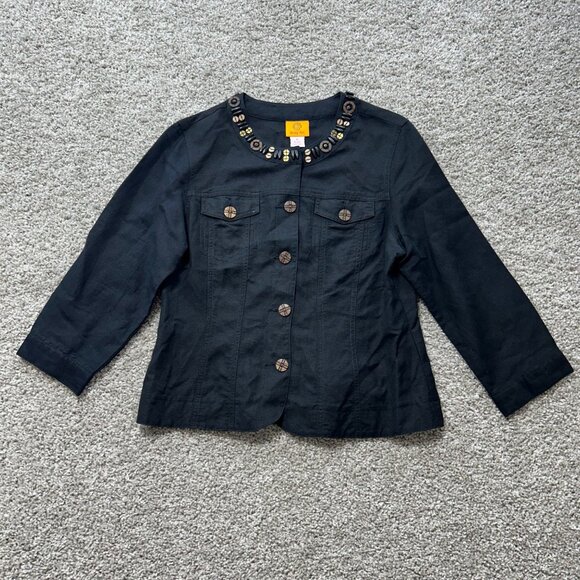 Ruby Rd.  Women’s Size 8 Black Beaded Neck 3/4 Sleeve Button-Up Jacket - Picture 8 of 9